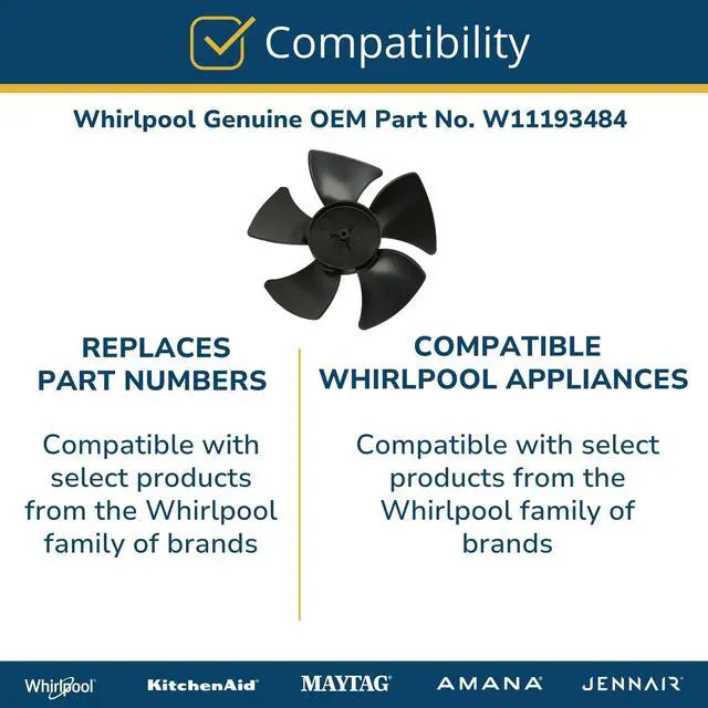 Alt view image 5 of 6 - W11193484 Genuine OEM Refrigerator Condenser Fan Motor Blade Replacement Part