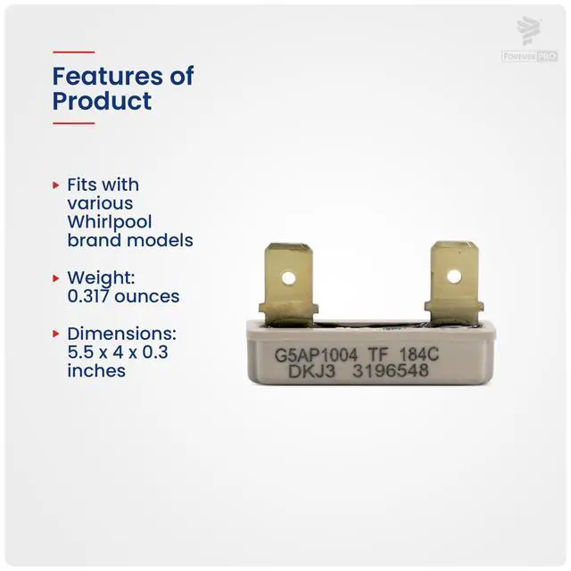 Alt view image 5 of 7 - WP3196548 Thermal Fuse for Whirlpool Wall Oven 3196548 313214 3147620 504857