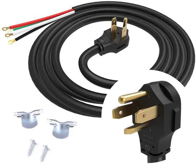Main image of 4 Prong Dryer Cord, 10FT 30A 10AWG, NEMA 14-30P, ETL Listed 125/250V | 125/250V 10 Gauge appliance power cord uses 4 wires with O-ring terminals and pure copper conductors for dryer hookups