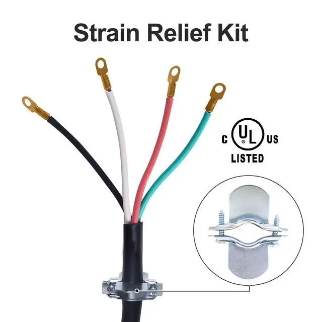 Alt view image 3 of 6 - 4 Prong Dryer Cord, 10FT 30A 10AWG, NEMA 14-30P, ETL Listed 125/250V | 125/250V 10 Gauge appliance power cord uses 4 wires with O-ring terminals and pure copper conductors for dryer hookups