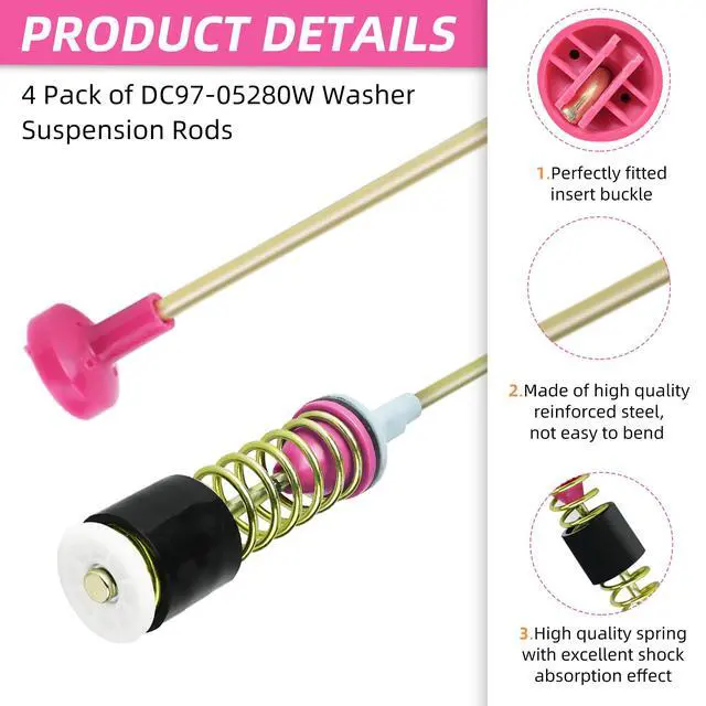 Alt view image 2 of 6 - WA50R5200AW/US WA50R5400AV/US Suspension Rods Kits for Samsung Washer WA45T3200AW/A4,Replaces WA45M7050AW/A4 WA45T3400AV/A4 WA45N3050AW/A4 WA50T5300AC