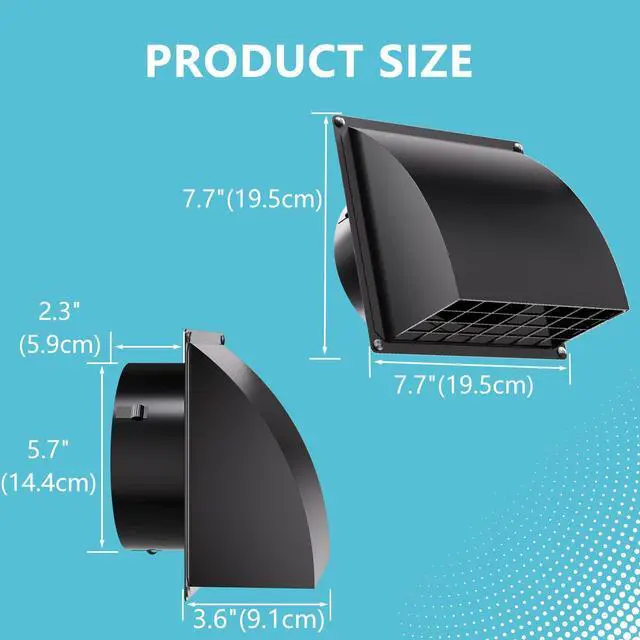 Alt view image 3 of 7 - 6 Inch Dryer Vent Cover Outside with Removable Screen, Black | Metal Exhaust Wall Vent, Cushioned Non-Return Flap, Easy to Clean, Ideal for House, Range Hood, AC, Opening Diameter: 5.7"
