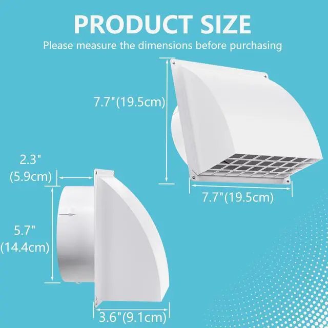 Alt view image 3 of 7 - 6 Inch Dryer Vent Cover Outside with Removable Screen, White | Metal Exhaust Wall Vent, Cushioned Non-Return Flap, Easy to Clean, Ideal for House, Range Hood, AC, Opening Diameter: 5.7"