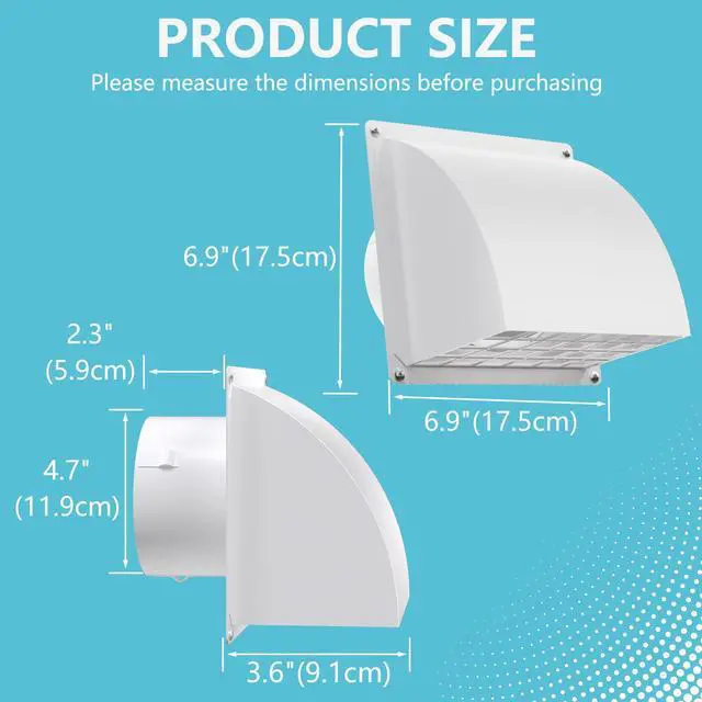Alt view image 4 of 7 - 5 Inch Dryer Wall Vent Cover, Metal Wall Vent Cap Outside with Removable Screen & Cushioned Non-Return Flap for Home Wall, Air Condition, Range Hoods, Kitchen, Opening Diameter: 4.7" (White)