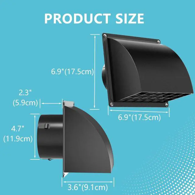 Alt view image 4 of 7 - 5 Inch Dryer Wall Vent Cover, Metal Wall Vent Cap Outside with Removable Screen & Cushioned Non-Return Flap for Home Wall, Air Condition, Range Hoods, Kitchen (Black)
