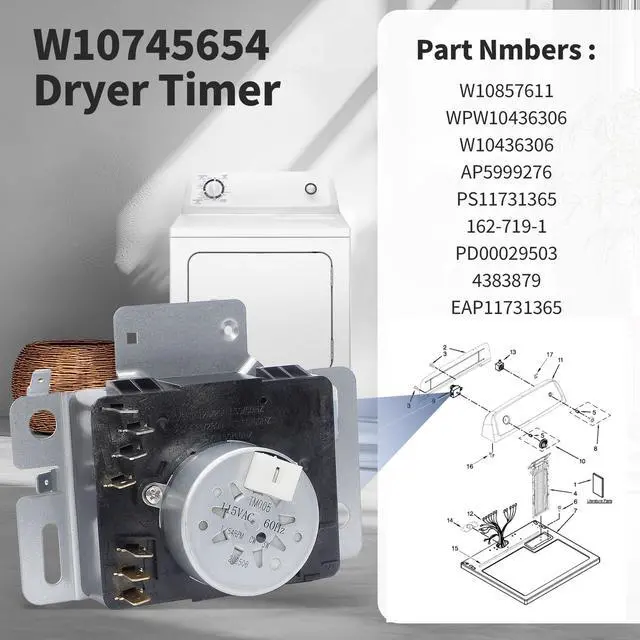 Alt view image 3 of 7 - W10745654 W10857611 W10436306 Dryer Timer Compatible with Whirlpool Dryer | Compatible with Roper Maytag Amana Dryer Timer NGD4655EW1 NGD4655EW2 RGD4516FW0, WPW10436306 Replacement 162-719-1 AP5999276