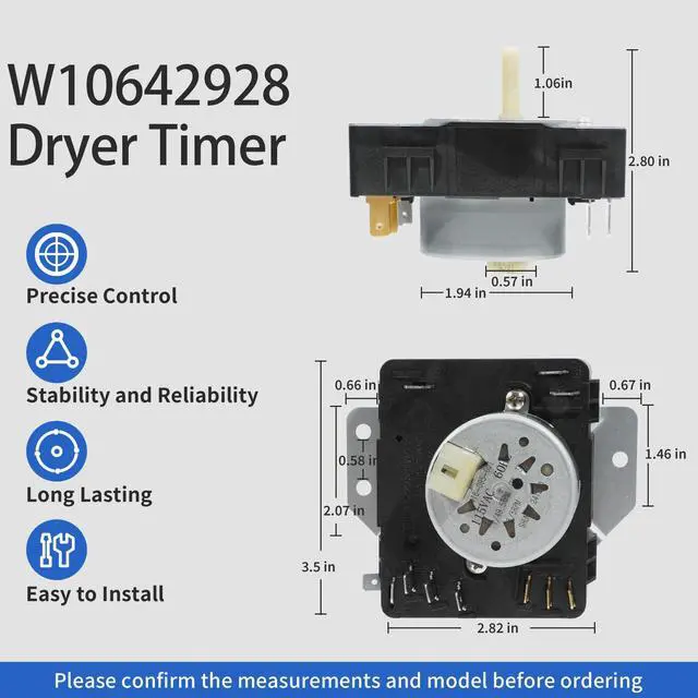 Alt view image 2 of 7 - WPW10642928 W10642928 Dryer Timer Compatible with MGDX655DW0 MGDX655DW2 | MEDX655DW0 MEDX655DW1 MGDX500BW1 MGDX500BW2 MGDX655DW1 115VAC 60Hz, Replacement 418-098-20-B5 4448993