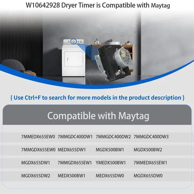 Alt view image 4 of 7 - WPW10642928 W10642928 Dryer Timer Compatible with MGDX655DW0 MGDX655DW2 | MEDX655DW0 MEDX655DW1 MGDX500BW1 MGDX500BW2 MGDX655DW1 115VAC 60Hz, Replacement 418-098-20-B5 4448993