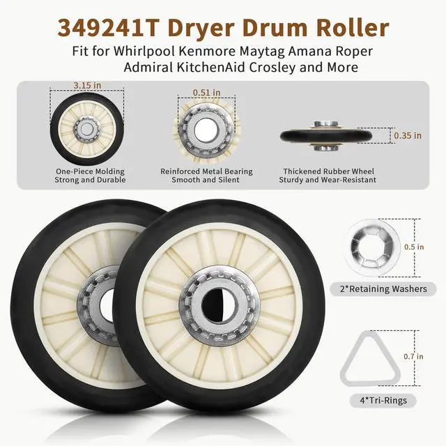 Alt view image 2 of 7 - 4392065 Dryer Repair Kit with 341241 Dryer Belt, 349241t, 691366 - Dryer Parts for Whirlpool Kenmore Maytag Amana, Fit for Model wed4815ew1 ned4655ew1, Replaces AP3131942 AP6010582 WP691366 AP3098345