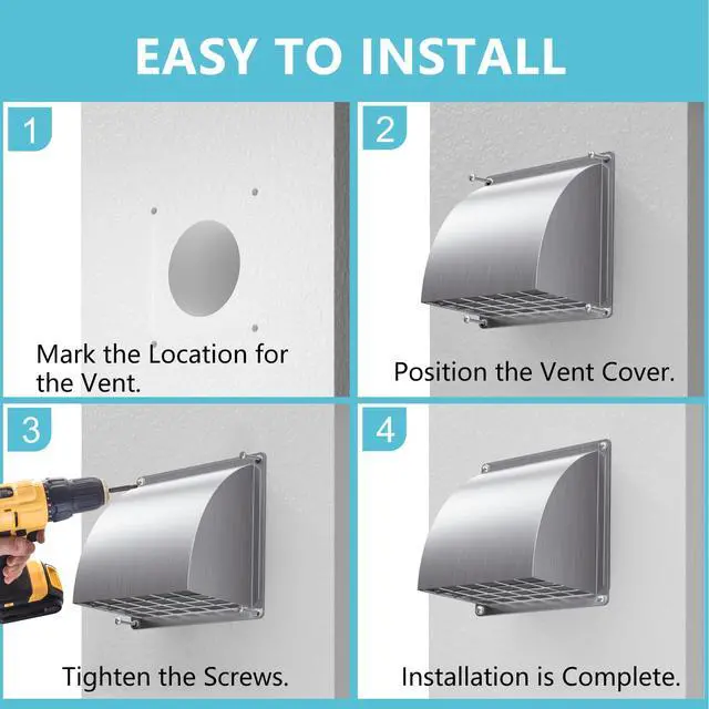Alt view image 7 of 7 - 4 Inch Dryer Vent Cover Outside, Exterior Vent Cover with Removable Screen & Cushioned Non-Return Flap, Stainless Steel Air Wall Vent for House, Range Hood, AC, Opening Diameter: 3.81" Silver