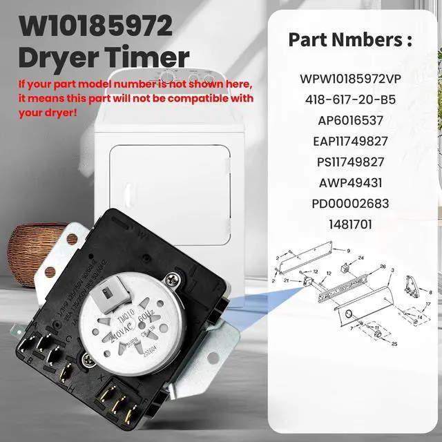 Alt view image 3 of 7 - W10185972 Dryer Timer Compatible with Whirlpool Dryer AED4475TQ1 RED4440VQ1 | Compatible with Whirlpool NED5100TQ1 YAED4475TQ1 YIED4400VQ1 IED4400VQ1 RED4400VQ1 EED4300VQ1 YRED4340SQ2 CEDX631VQ1
