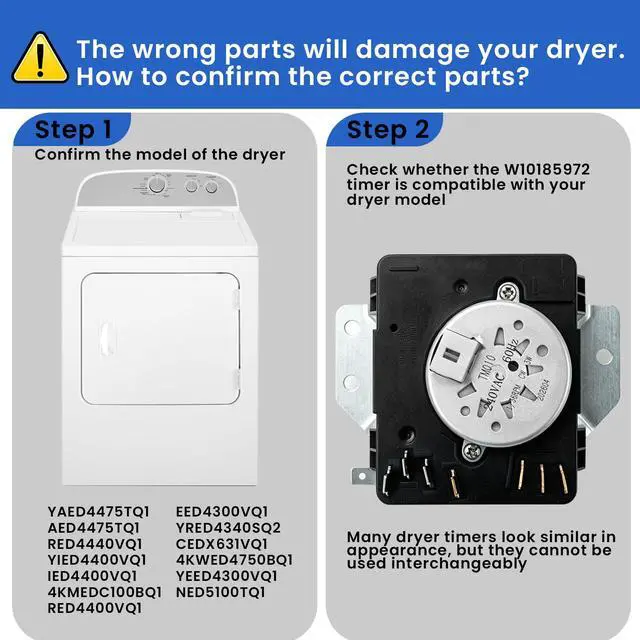 Alt view image 2 of 7 - W10185972 Dryer Timer Compatible with Whirlpool Dryer AED4475TQ1 RED4440VQ1 | Compatible with Whirlpool NED5100TQ1 YAED4475TQ1 YIED4400VQ1 IED4400VQ1 RED4400VQ1 EED4300VQ1 YRED4340SQ2 CEDX631VQ1