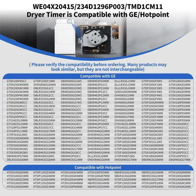 Alt view image 3 of 7 - WE04X20415 WE4M357 TMD1CM11 234D1296P003 Dryer Timer Compatible with GE | Timer Replacement DBXR463GG7WW GTDP300GM1WS HTDX100GD6WW HTDX100GM8WW, WE4M355 Replace WE04X20415-20PK PS9491767 AP5805477
