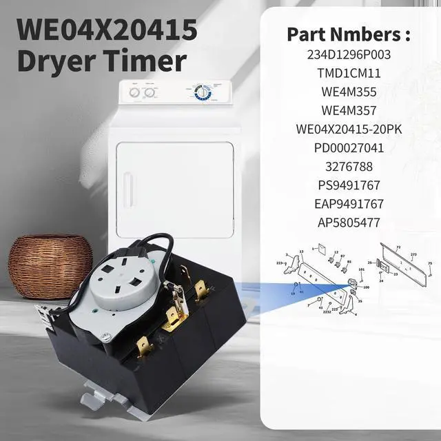Alt view image 2 of 7 - WE04X20415 WE4M357 TMD1CM11 234D1296P003 Dryer Timer Compatible with GE | Timer Replacement DBXR463GG7WW GTDP300GM1WS HTDX100GD6WW HTDX100GM8WW, WE4M355 Replace WE04X20415-20PK PS9491767 AP5805477