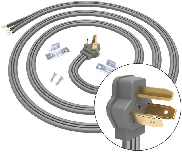 Main image of 3 Prong Dryer Cord, 10FT 30A Pure Copper, NEMA 10-30P, ETL Listed | 125/250V 10 Gauge appliance power cord uses 3 wires with O-ring terminals and pure copper conductors for dryer hookups