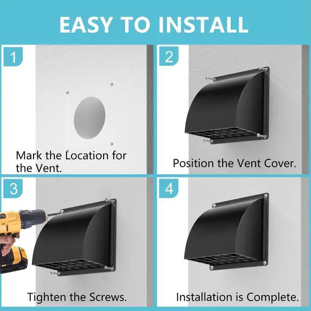 Alt view image 7 of 7 - 5 Inch Dryer Wall Vent Cover, Metal Wall Vent Cap Outside with Removable Screen & Cushioned Non-Return Flap for Home Wall, Air Condition, Range Hoods, Kitchen (Black)