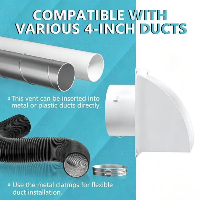 Alt view image 6 of 7 - 4 Inch Dryer Vent Cover Outside with Removable Screen, White | Metal Exterior Wall Vent, Cushioned Non-Return Flap, Easy To Clean, Ideal for House, Range Hood, AC, Opening Diameter: 3.81"