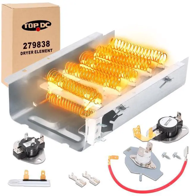 Main image of 279838 Dryer Heating Element Kit for Whirlpool, Kenmore and Maytag | 5-piece kit with 279838 heater and 4 control parts for select Whirlpool, Kenmore, Maytag, Amana, Roper and Admiral dryers
