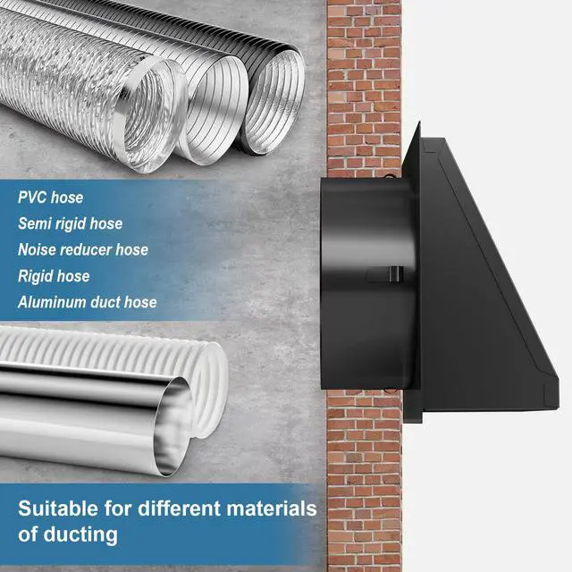 Alt view image 4 of 6 - 8 Inch Vent Covers for Wall with Removable Mesh, Wall Mount Exhaust Vent with Rubber Cushioned Non-Return Flap, Stainless Steel Wall Vent Cover for House
