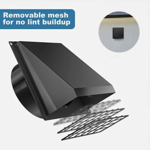 Alt view image 6 of 6 - 8 Inch Vent Covers for Wall with Removable Mesh, Wall Mount Exhaust Vent with Rubber Cushioned Non-Return Flap, Stainless Steel Wall Vent Cover for House