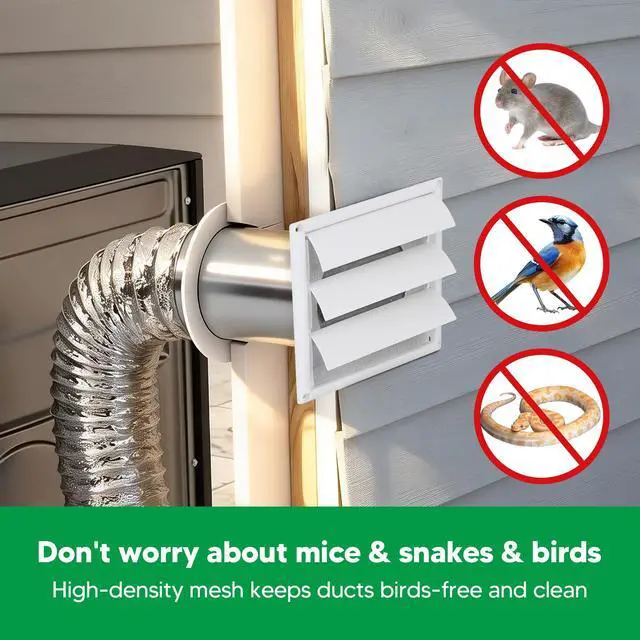 Alt view image 4 of 6 - 6 Inch Outdoor Dryer Vent Cover Louvered with Screen for Exterior Wall | Durable 8"x8" Face, with 4 Screws, for 6" Dryer Exhaust Pipe Vent Hood Outlet Airflow, Weather & UV-Resistant, Plastic, White