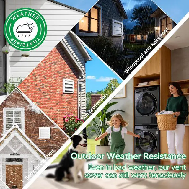 Alt view image 6 of 6 - 6 Inch Outdoor Dryer Vent Cover Louvered with Screen for Exterior Wall | Durable 8"x8" Face, with 4 Screws, for 6" Dryer Exhaust Pipe Vent Hood Outlet Airflow, Weather & UV-Resistant, Plastic, White