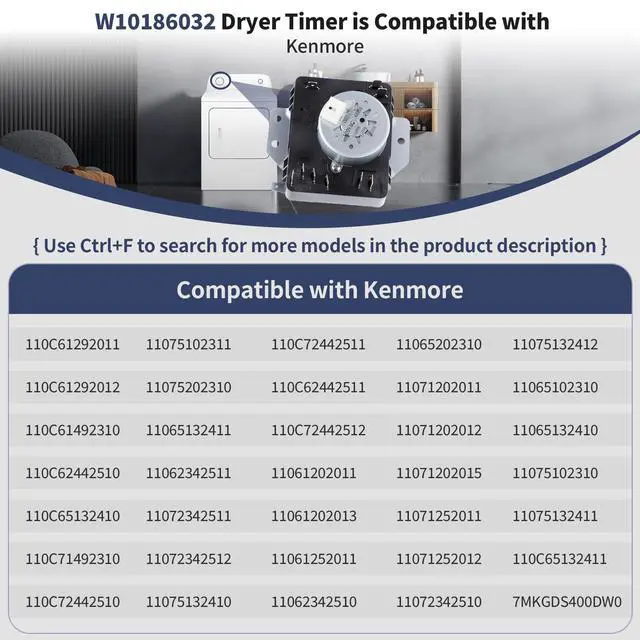 Alt view image 4 of 7 - W10186032 WPW10186032 Dryer Timer Compatible with Kenmore Dryer Timer | 7MKGDS400DW0 11075102311 11065132411 110C65132411 110C72442511 11062342510, Replacement WPW10186032VP 162-412-1, 120VAC 60Hz