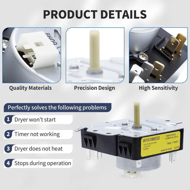 Alt view image 5 of 7 - W10186032 WPW10186032 Dryer Timer Compatible with Kenmore Dryer Timer | 7MKGDS400DW0 11075102311 11065132411 110C65132411 110C72442511 11062342510, Replacement WPW10186032VP 162-412-1, 120VAC 60Hz