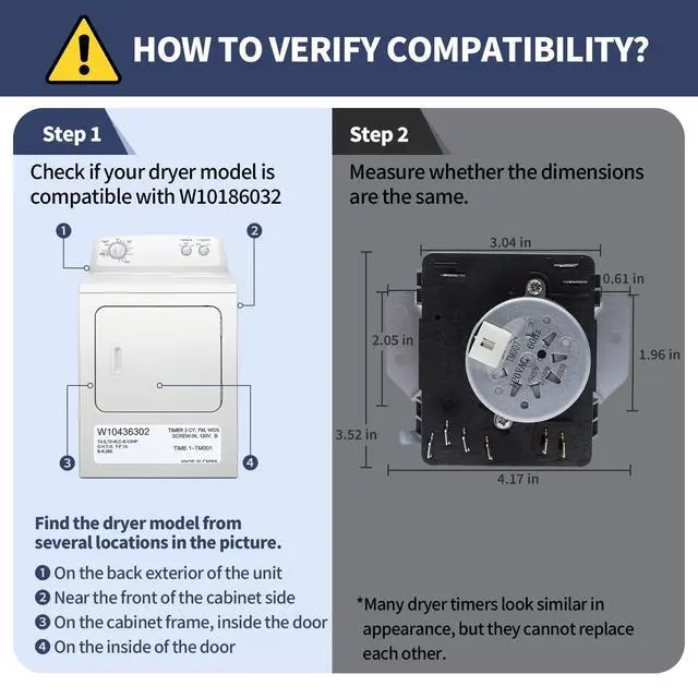 Alt view image 7 of 7 - W10186032 WPW10186032 Dryer Timer Compatible with Kenmore Dryer Timer | 7MKGDS400DW0 11075102311 11065132411 110C65132411 110C72442511 11062342510, Replacement WPW10186032VP 162-412-1, 120VAC 60Hz