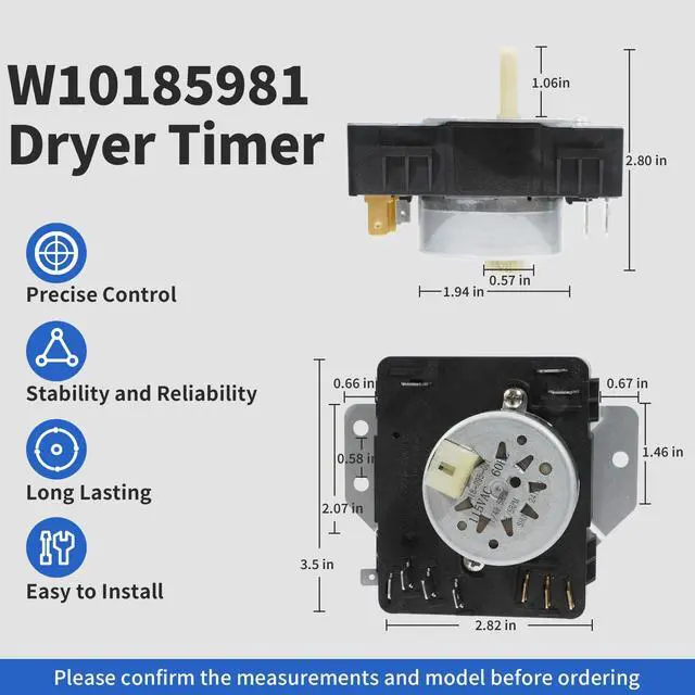 Alt view image 2 of 7 - WGD4815EW2 MGDC215EW2 MGDC300BW1 WGD4800XQ4 W10185981 Dryer Timer | Compatible with Kenmore Maytag Whirlpool Dryer Timer WGD4800BQ2 115VAC, WPW10185981 Replacement 418-095-20-B5 W10185981 E
