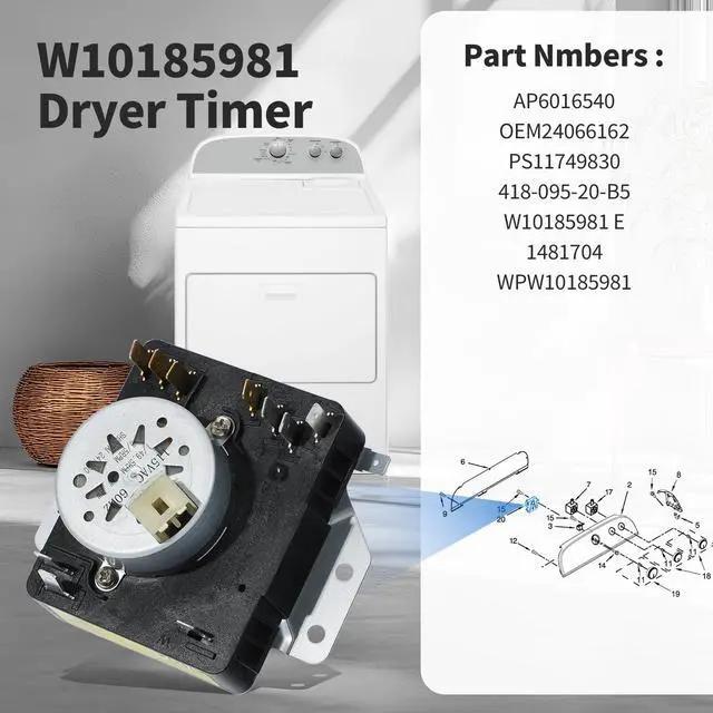 Alt view image 3 of 7 - WGD4815EW2 MGDC215EW2 MGDC300BW1 WGD4800XQ4 W10185981 Dryer Timer | Compatible with Kenmore Maytag Whirlpool Dryer Timer WGD4800BQ2 115VAC, WPW10185981 Replacement 418-095-20-B5 W10185981 E
