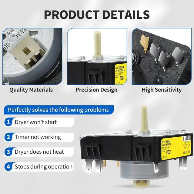 Alt view image 5 of 7 - WGD4815EW2 MGDC215EW2 MGDC300BW1 WGD4800XQ4 W10185981 Dryer Timer | Compatible with Kenmore Maytag Whirlpool Dryer Timer WGD4800BQ2 115VAC, WPW10185981 Replacement 418-095-20-B5 W10185981 E