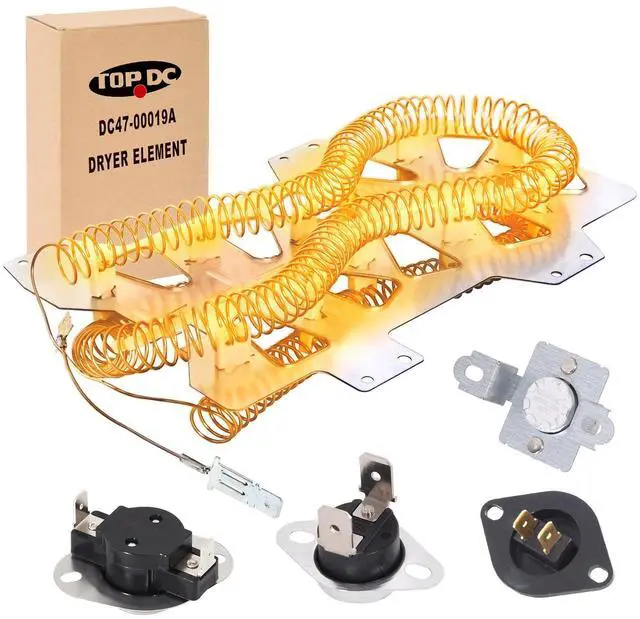 Main image of DC47-00019A Dryer Heating Element Kit for Samsung, 5 Piece | 5-piece kit includes heater element, thermostat, thermistor and two thermal fuses for select Samsung dryers