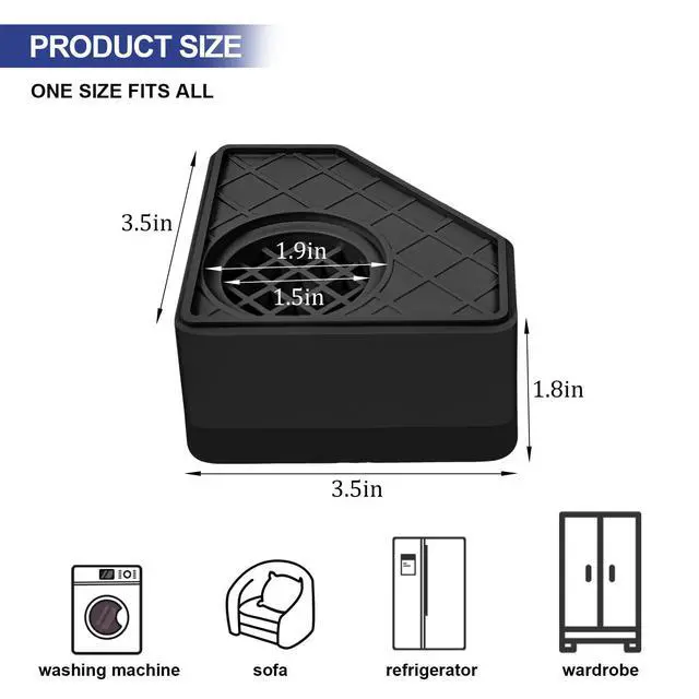 Alt view image 2 of 7 - 4Pcs Anti Vibration Pads for Washing Machine, Stops Washer Dryer Moving, Prevents Noise, Vibration Transfer, Antivibration Stabilizer Support Feet Mat Suitable for Most Furniture (Increase1.8in)