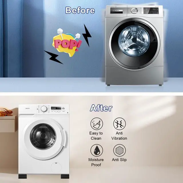 Alt view image 3 of 7 - 4Pcs Anti Vibration Pads for Washing Machine, Stops Washer Dryer Moving, Prevents Noise, Vibration Transfer, Antivibration Stabilizer Support Feet Mat Suitable for Most Furniture (Increase1.8in)