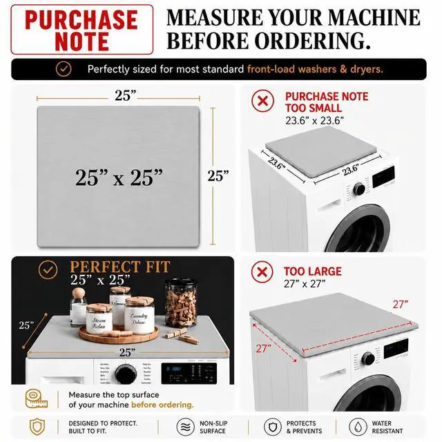 Alt view image 2 of 7 - 2 PC Washer and Dryer Covers for Top 25x25 in, Protector Topper Mat | Silicone Non-Slip Waterproof Washer and Dryer Covers For The Top Load, Dust Guard, Laundry Cover Top (Moonstone/Light Grey)