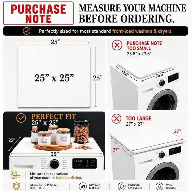 Alt view image 2 of 7 - 2PC Washer And Dryer Topper Protector Mat 25"x25" Washing Machine Top Cover | Silicone Non-Slip Waterproof Washer and Dryer Covers For The Top Load, Dust Guard, Laundry Cover Top (Opal /White)