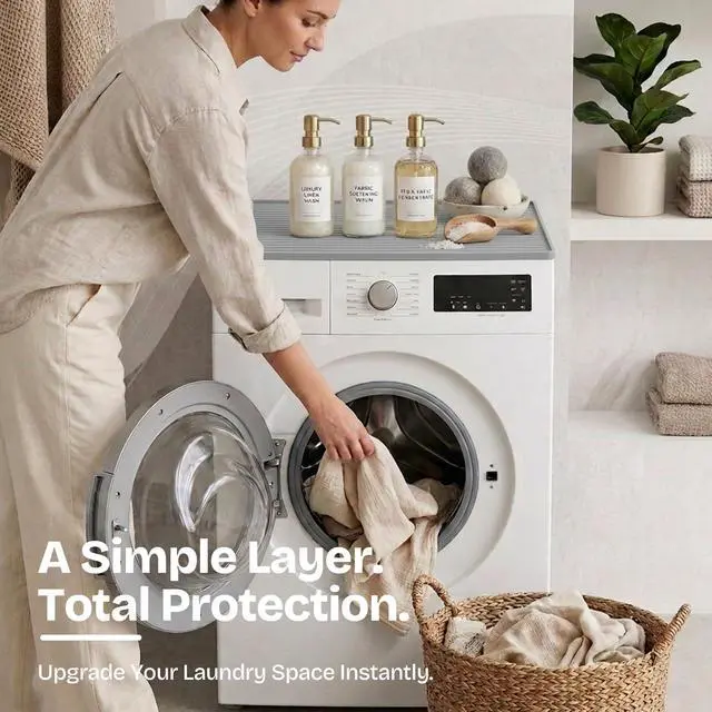 Alt view image 7 of 7 - 2 PC Washer and Dryer Covers for Top 25x25 in, Protector Topper Mat | Silicone Non-Slip Waterproof Washer and Dryer Covers For The Top Load, Dust Guard, Laundry Cover Top (Moonstone/Light Grey)