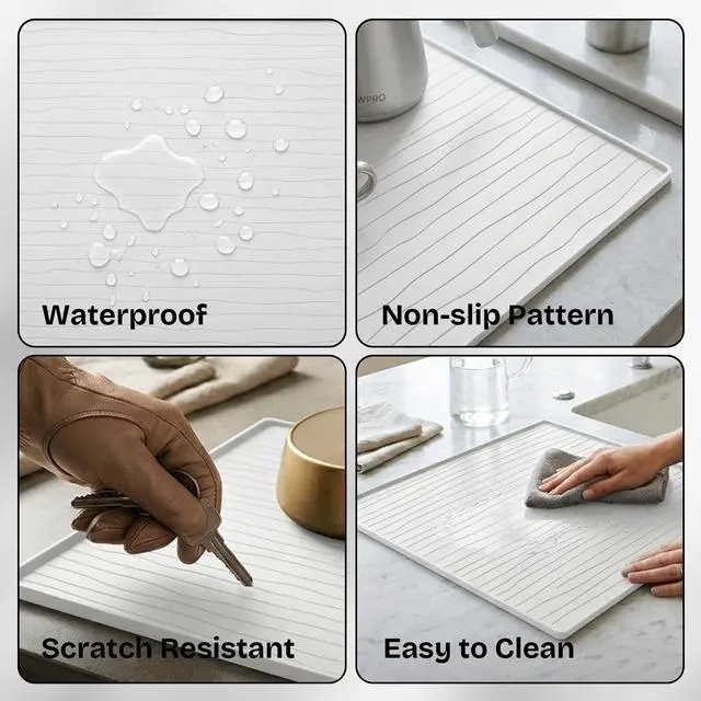 Alt view image 5 of 7 - 2PC Washer And Dryer Topper Protector Mat 25"x25" Washing Machine Top Cover | Silicone Non-Slip Waterproof Washer and Dryer Covers For The Top Load, Dust Guard, Laundry Cover Top (Opal /White)