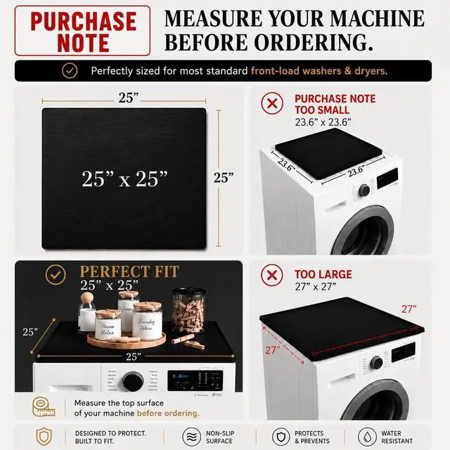 Alt view image 2 of 7 - 1PC Washer And Dryer Topper Protector Mat 25"x25" Washing Machine Top Cover | Silicone Non-Slip Waterproof Washer and Dryer Covers For The Top Load, Dust Guard, Laundry Cover Top (Onyx/Dark Grey)