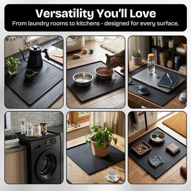 Alt view image 6 of 7 - 1PC Washer And Dryer Topper Protector Mat 25"x25" Washing Machine Top Cover | Silicone Non-Slip Waterproof Washer and Dryer Covers For The Top Load, Dust Guard, Laundry Cover Top (Onyx/Dark Grey)
