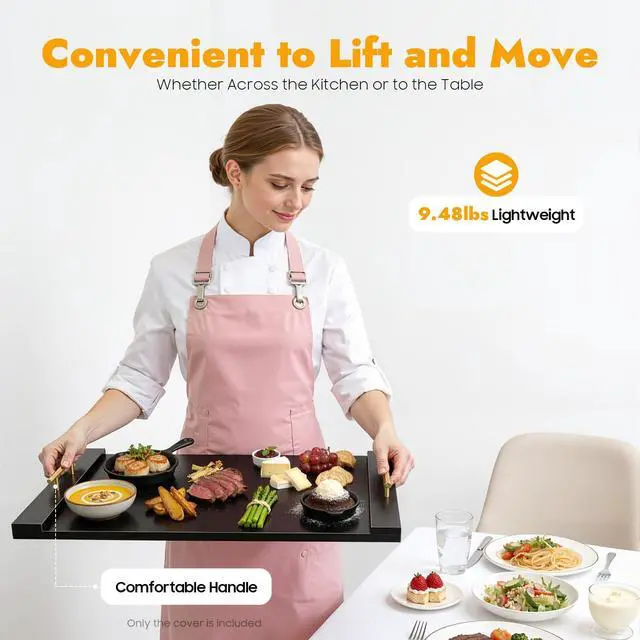Alt view image 3 of 7 - Black Noodle Board Stove Cover, Wooden Gas Electric Stove Top Cover | 29.5 x 22 x 2.4 in Rectangular, Black Paint-Free Panel, Two Removable Handles, Concise Style, 44.09 lbs Capacity