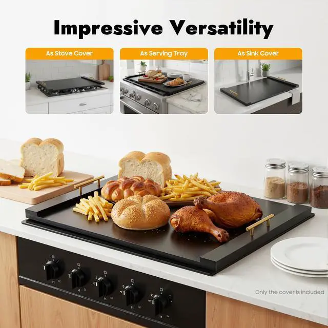 Alt view image 5 of 7 - Black Noodle Board Stove Cover, Wooden Gas Electric Stove Top Cover | 29.5 x 22 x 2.4 in Rectangular, Black Paint-Free Panel, Two Removable Handles, Concise Style, 44.09 lbs Capacity