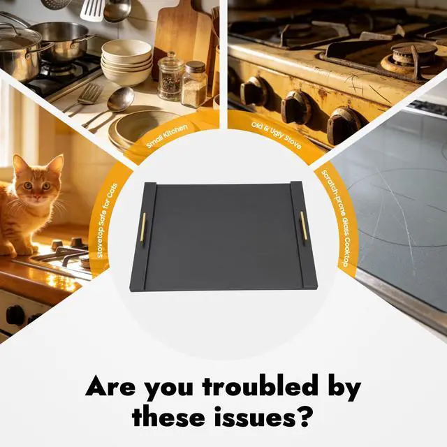 Alt view image 7 of 7 - Black Noodle Board Stove Cover, Wooden Gas Electric Stove Top Cover | 29.5 x 22 x 2.4 in Rectangular, Black Paint-Free Panel, Two Removable Handles, Concise Style, 44.09 lbs Capacity