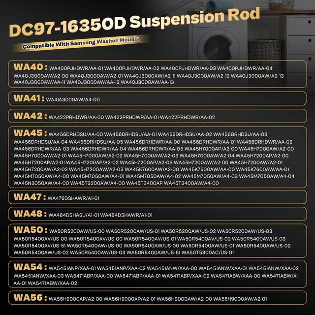Alt view image 5 of 6 - Washer Suspension Rods for Samsung WA50T5300AC/US WA50R5400AV/US | Fits WA45T3400AW/A4 WA50R5200AW/US WA45N3050AW/A4 - Replaces DC68-03172B-03 DC68-03172C DC97-16350D Suspension Rods