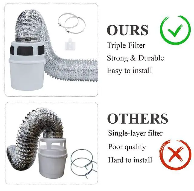 Alt view image 3 of 7 - 3 IN 1 Indoor Dryer Vent Kit Filter Bucket for Electric Dryer with 4-Inch by 5-Feet Proflex Duct (Silver)