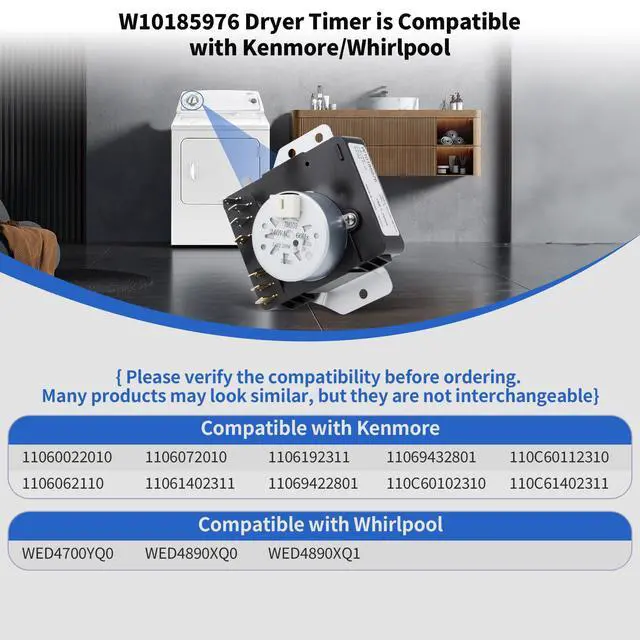 Alt view image 3 of 7 - W10185976 WPW10185976 Dryer Timer Compatible with Whirlpool Kenmore Dryer | Replacement 11060022010 1106062110 1106072010 11061402311 11069432801 WED4700YQ0, WPW10185976VP Replace 418-616-20-B5