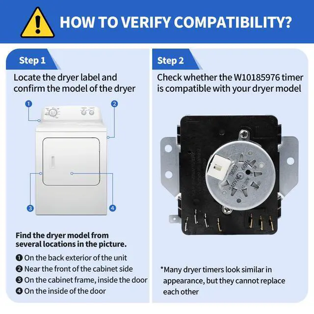 Alt view image 6 of 7 - W10185976 WPW10185976 Dryer Timer Compatible with Whirlpool Kenmore Dryer | Replacement 11060022010 1106062110 1106072010 11061402311 11069432801 WED4700YQ0, WPW10185976VP Replace 418-616-20-B5