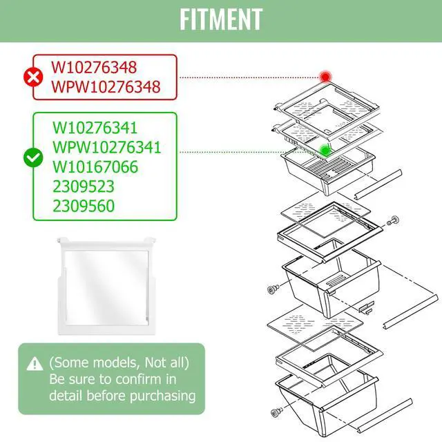 Alt view image 5 of 6 - W10276341 Spill-Safe Refrigerator Glass Shelf Assembly Compatible with Whirlpool Kenmore Maytag KitchenAid Amana -Replaces AP6018409 PS11751711 W10276341 1566982