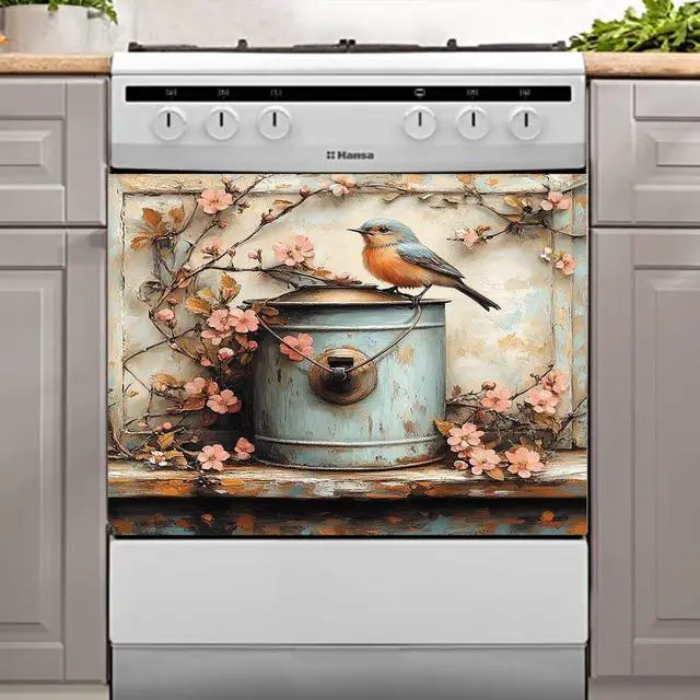 Alt view image 2 of 7 - Dishwasher Magnet Cover Decorative Pink Peach and Bird Dishwasher Cover Spring Magnetic Dishwasher Door Cover Kitchen Dishwasher Panel Magnet Decal 23Wx17H Inches